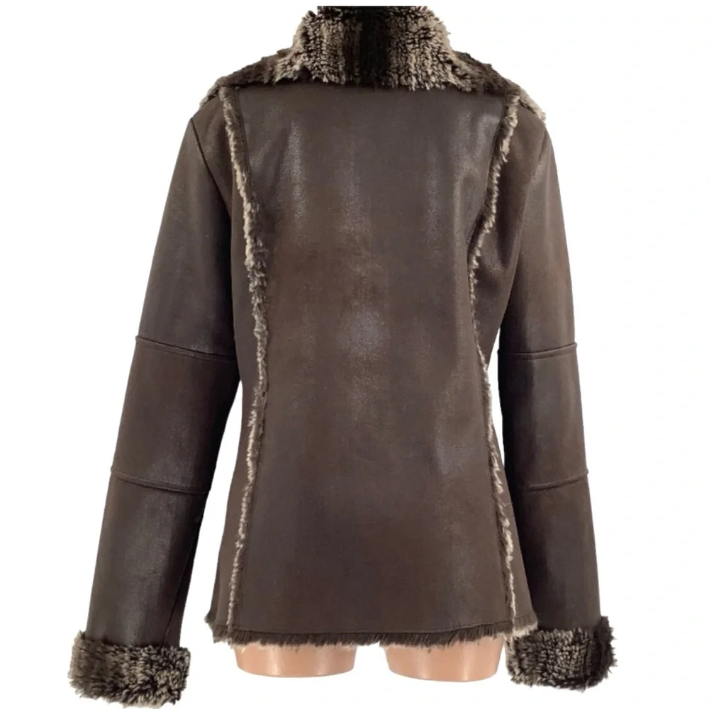 CHICO’s Brown Faux Fur Trimmed Women's Jacket - Picture 10 of 16